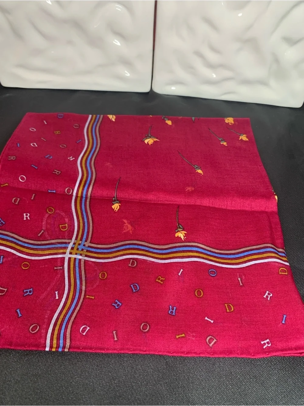 Christian Dior Floral Silk Scarf - Red with Multicolor Accents